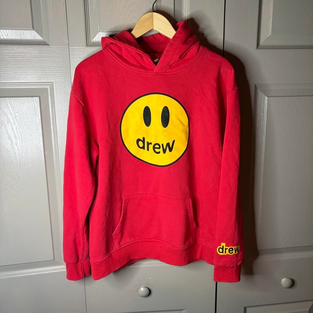 Drew House Mascot Hoodie Red Justin Bieber Smiley Face Pullover Mens Size XL